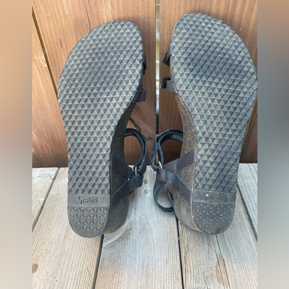 Teva Ysidro Black Leather Universal Wedge Sandals with Velcro Straps Women’s 8 - Picture 8 of 10